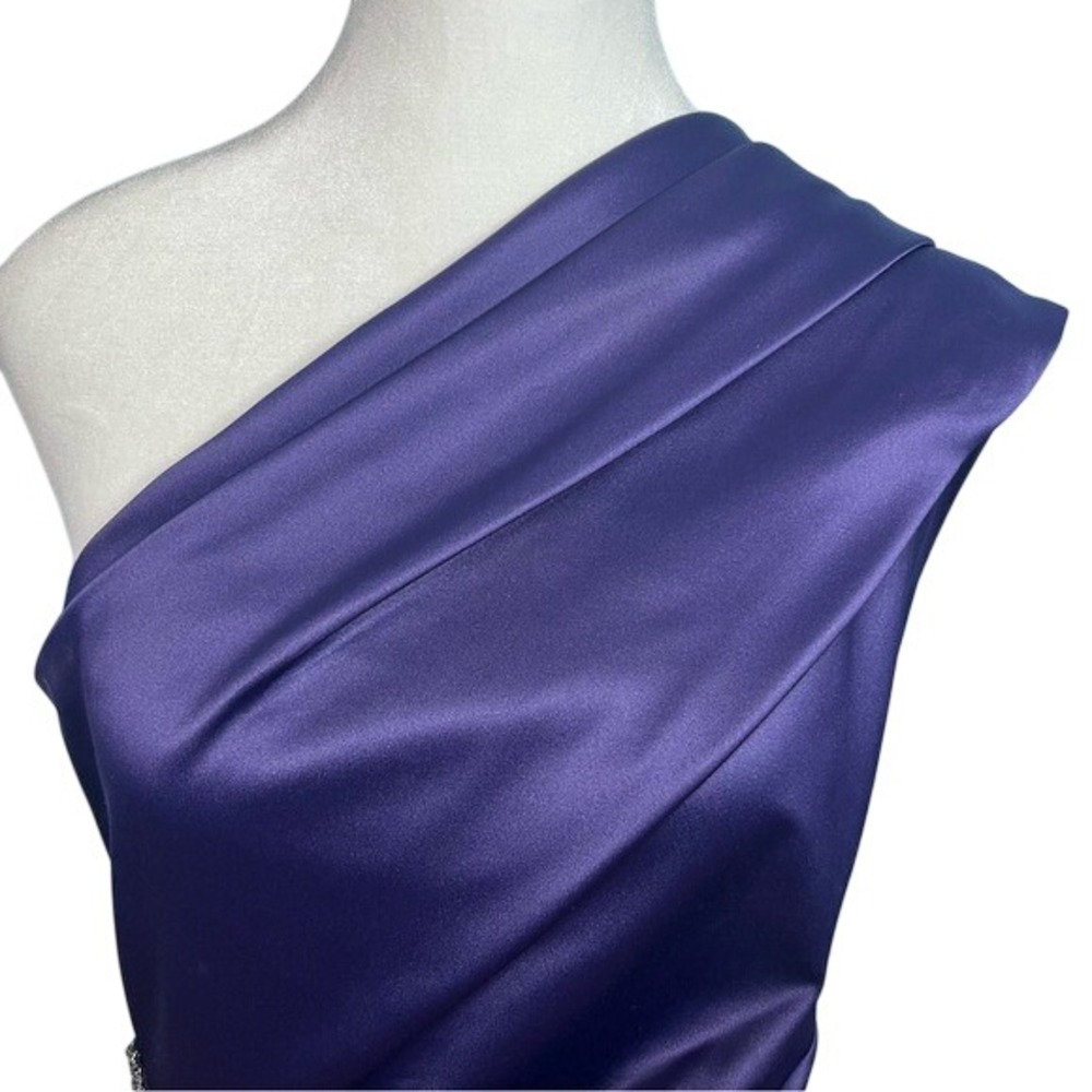Eliza J One-Shoulder Midi Length Purple Satin Dress with Sequins Size 8 Pristine - Picture 4 of 12